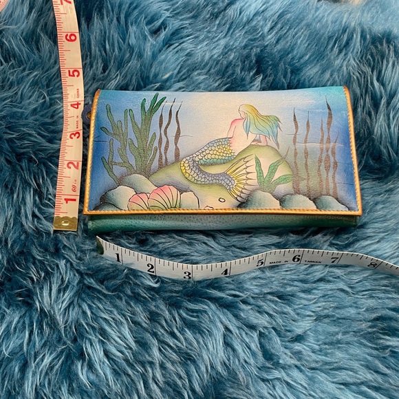 Anuschka Mermaid Design Blue Adjustable Crossbody Purse and Wallet Set - Picture 7 of 9
